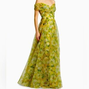 Theia Off-Shoulder Floral Organza Gown